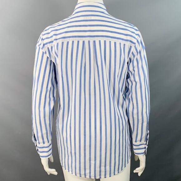 EQUIPMENT Size L Blue White Cotton Stripe Button Down Collar Shirt - Picture 4 of 7